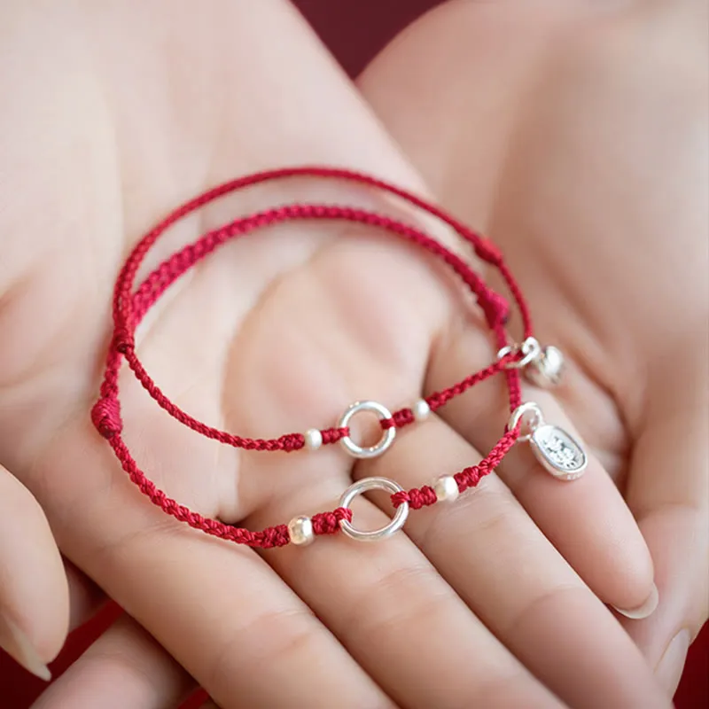 Buddha Stones 925 Sterling Silver Lucky Fortune Peace Joy Lotus Peace Buckle Red String Bracelet