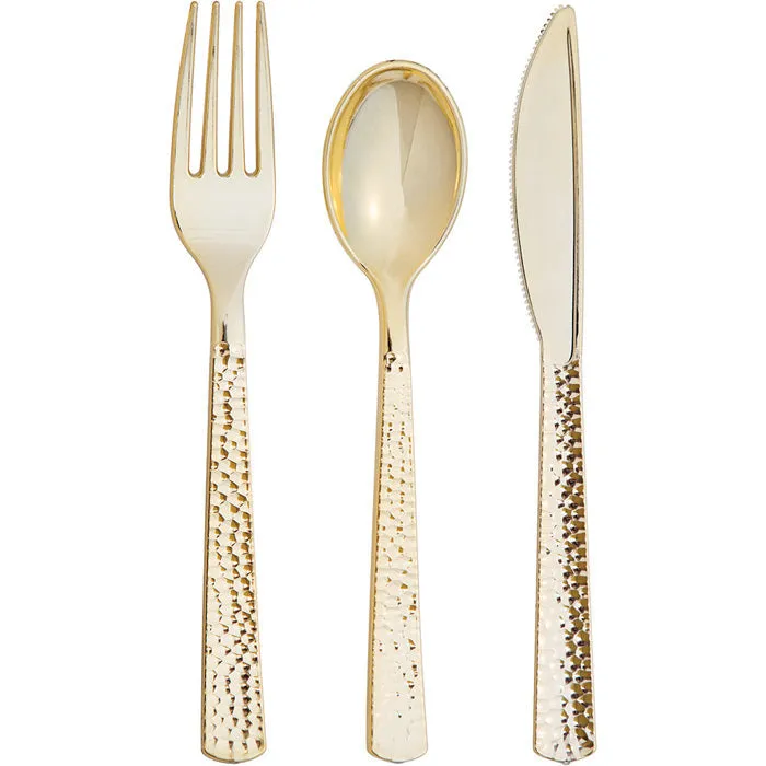 Bulk Gold Metallic Hammered Assorted Cutlery (288 per Case)