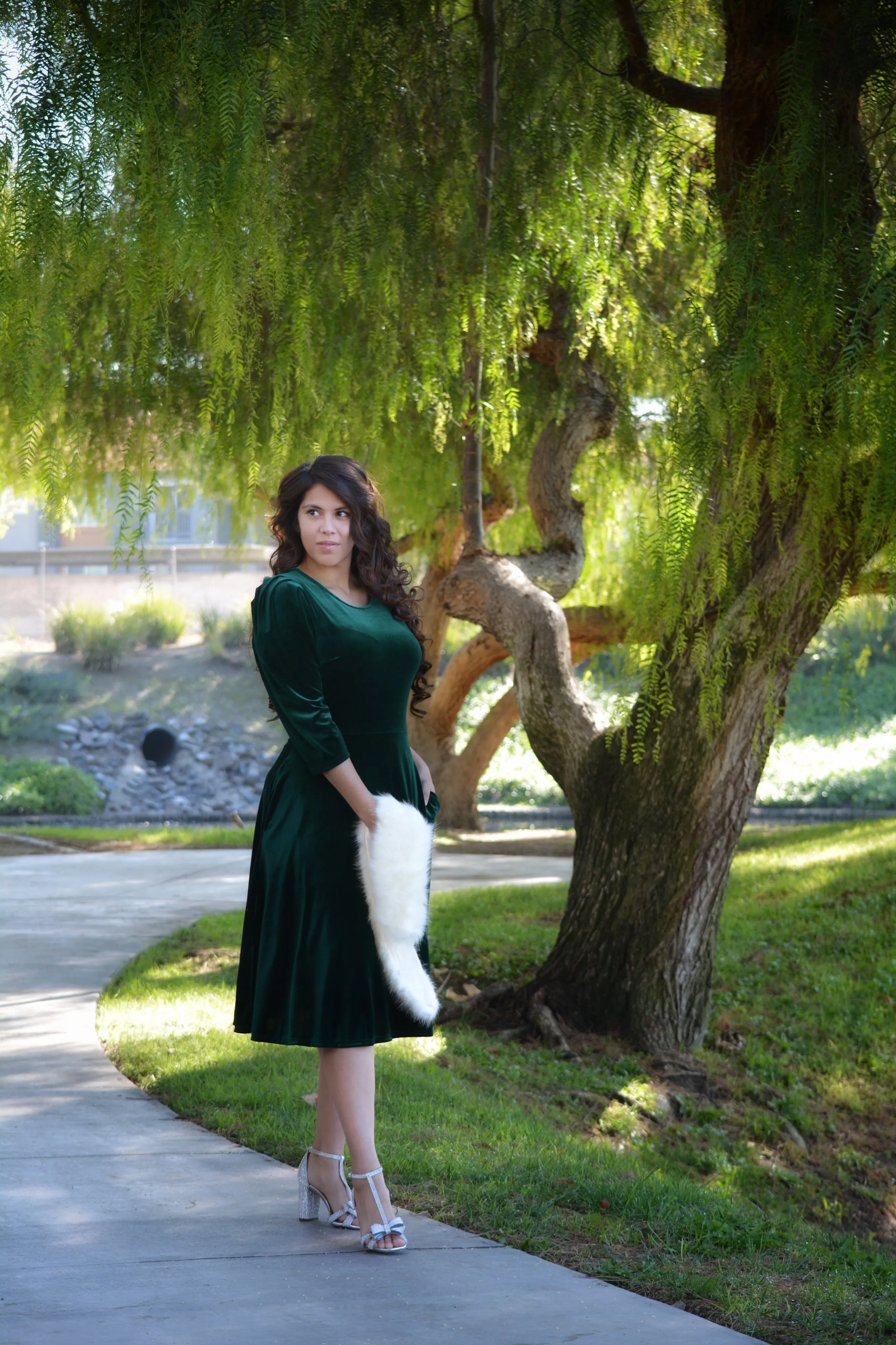 Capri Emerald Velvet Puff Sleeve Dress