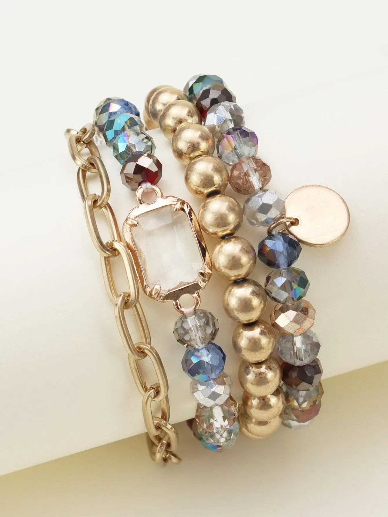 CB2169 Metallic And Faceted Beaded Bracelet Set