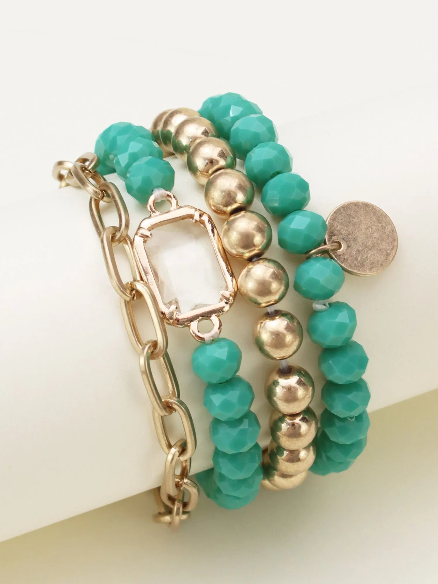 CB2169 Metallic And Faceted Beaded Bracelet Set