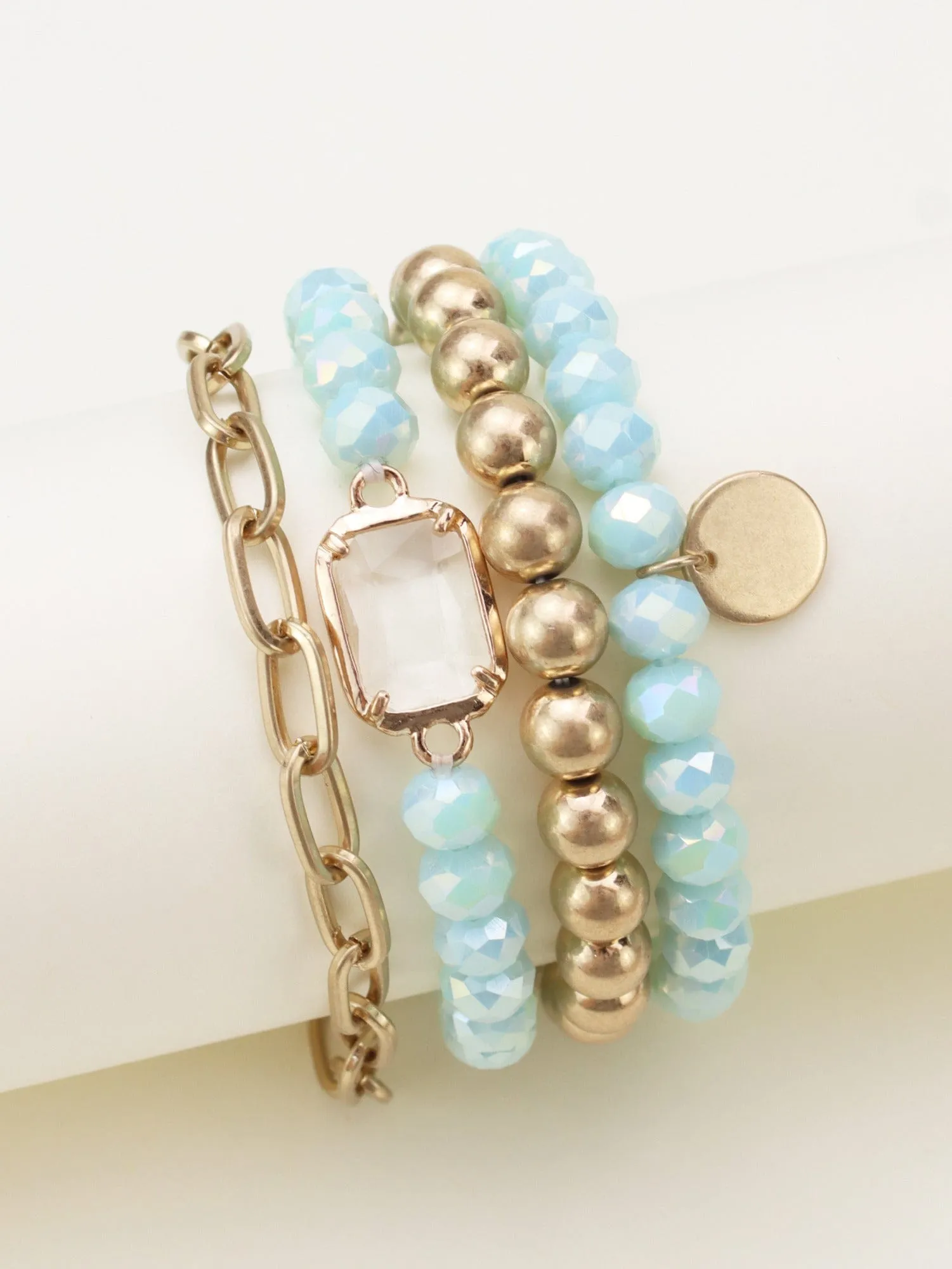 CB2169 Metallic And Faceted Beaded Bracelet Set