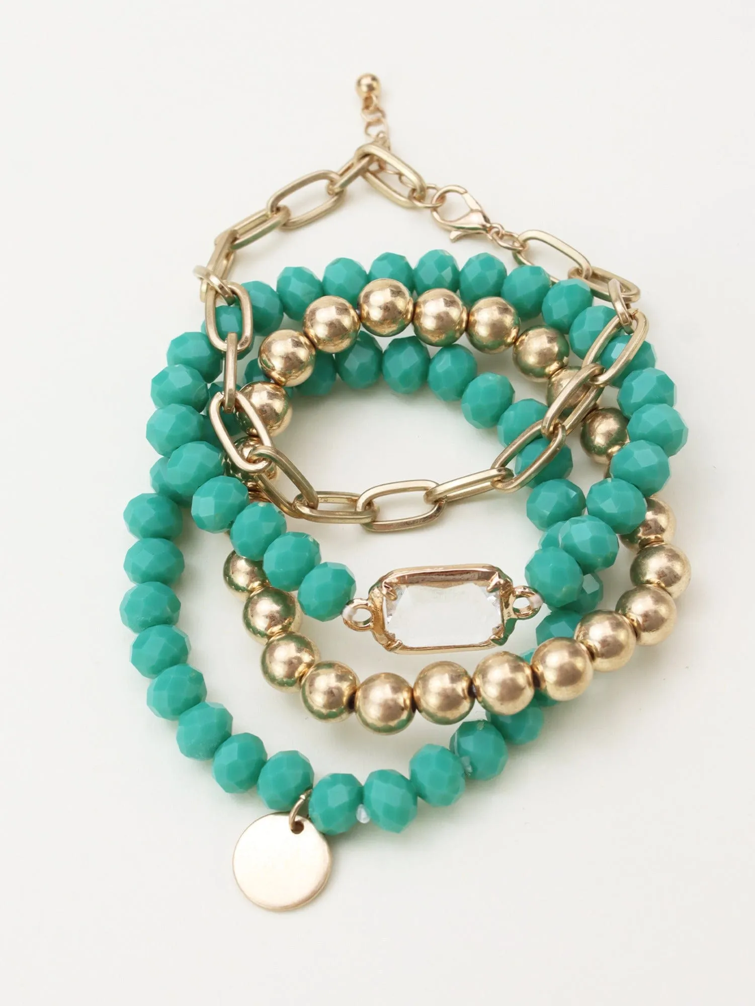 CB2169 Metallic And Faceted Beaded Bracelet Set