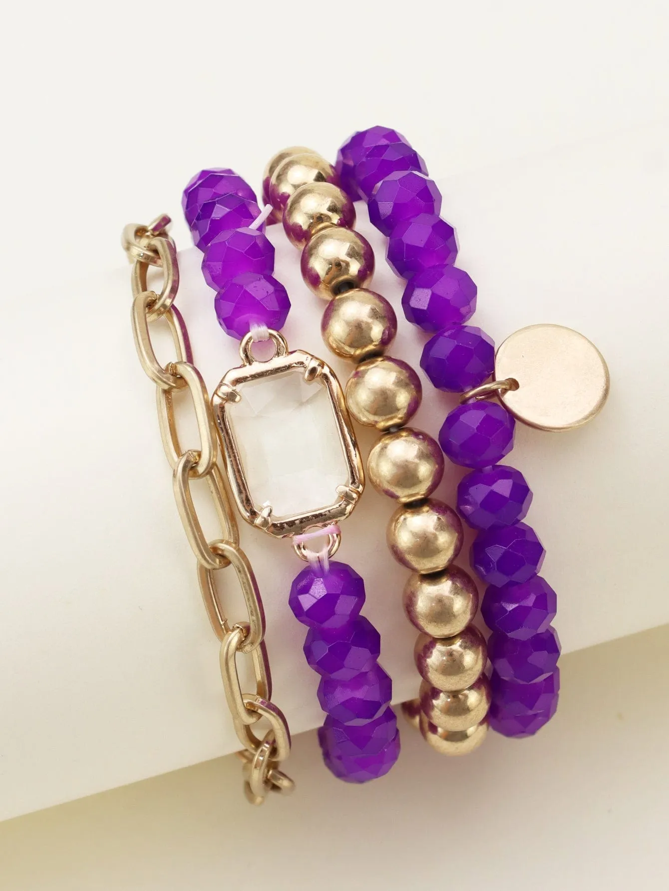 CB2169 Metallic And Faceted Beaded Bracelet Set