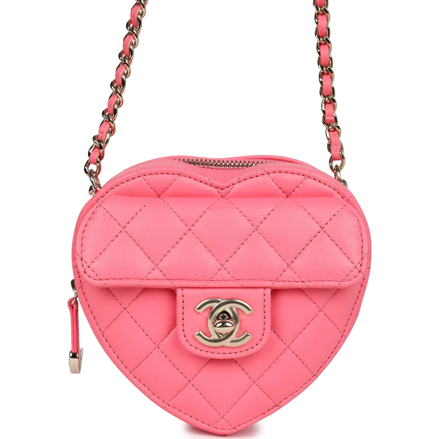 Chanel CC In Love Small Heart Bag Hot Pink Lambskin Light Gold Hardware