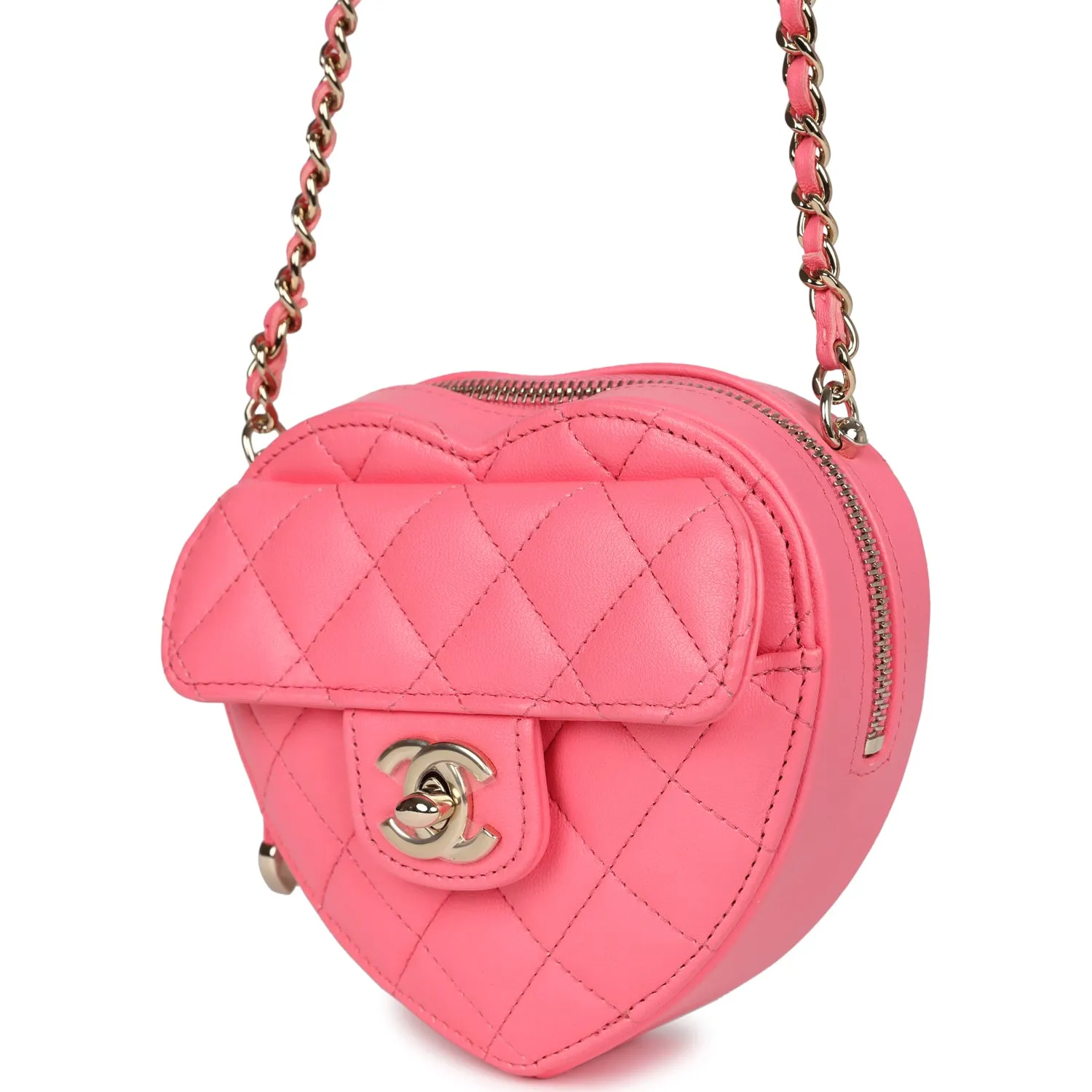 Chanel CC In Love Small Heart Bag Hot Pink Lambskin Light Gold Hardware