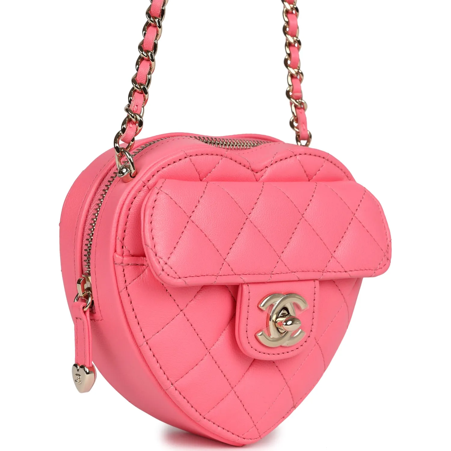 Chanel CC In Love Small Heart Bag Hot Pink Lambskin Light Gold Hardware