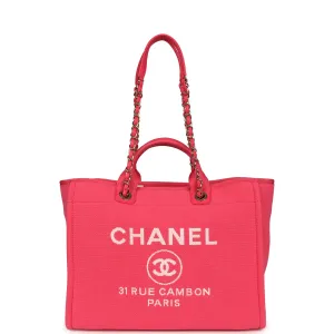 Chanel Medium Deauville Shopping Tote Hot Pink Canvas Light Gold Hardware