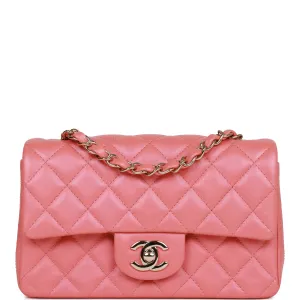 Chanel Mini Rectangular Flap Bag Pink Iridescent Lambskin Light Gold Hardware