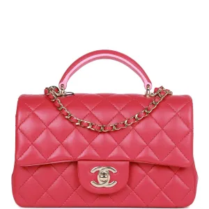 Chanel Mini Rectangular Flap with Top Handle Pink Lambskin Light Gold Hardware