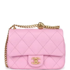 Chanel Pink Caviar Mini Sweetheart Crush Square Flap Bag with Aged Gold Hardware