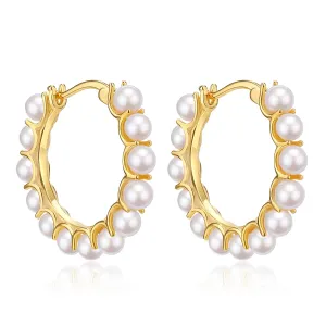 Circle Pearl Hoop Earrings Gold Vermeil