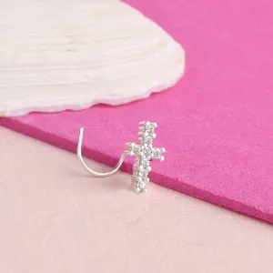 Cross Charm Silver Nose Pin