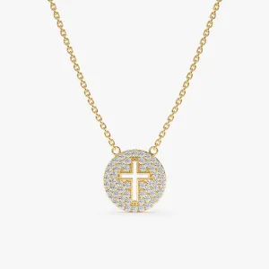 Cross Cutout Diamond Disc Necklace, Magdalen