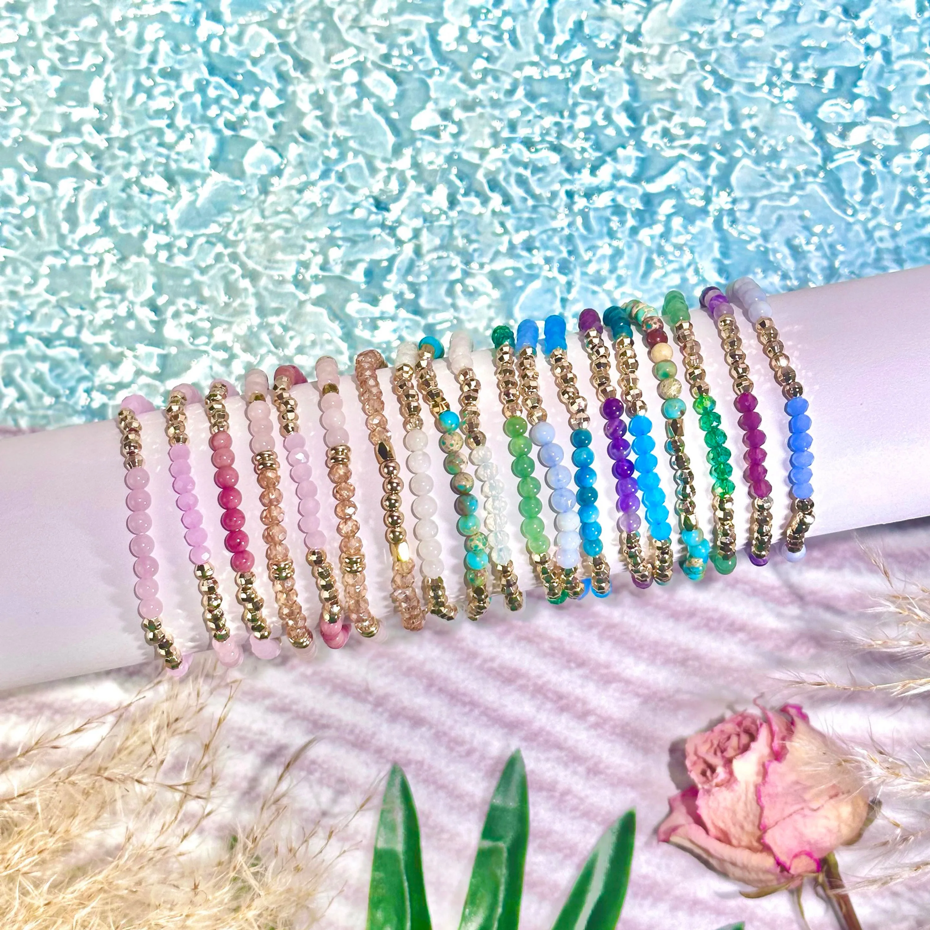 Dainty Healing Crystal Gold Accent Bracelets