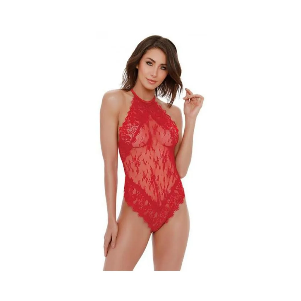 DG Halter Teddy w/ Snap Crotch Red L