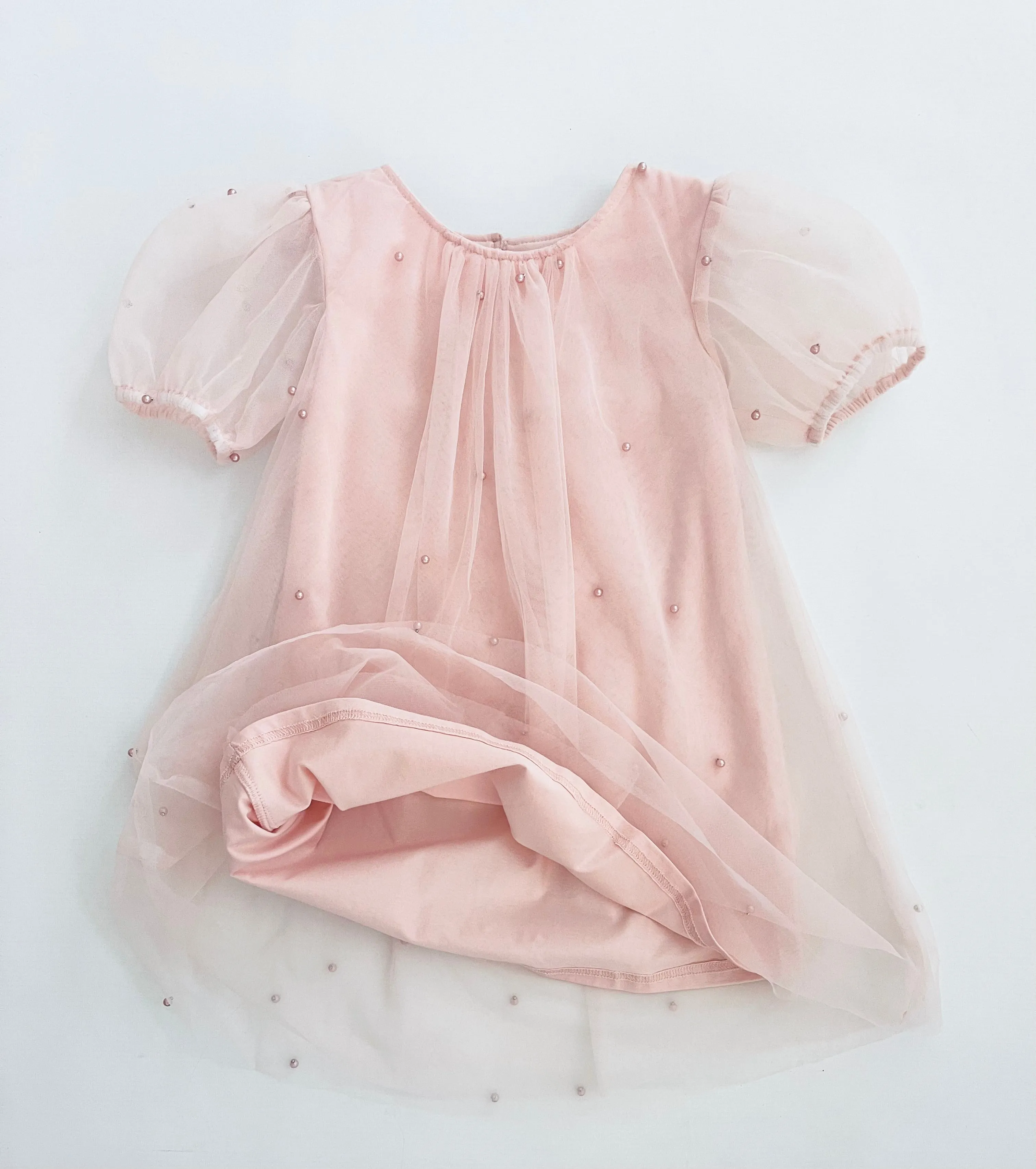 DOLLY® PEARL TULLE PUFF A-LINE DRESS dollypink  ⚪