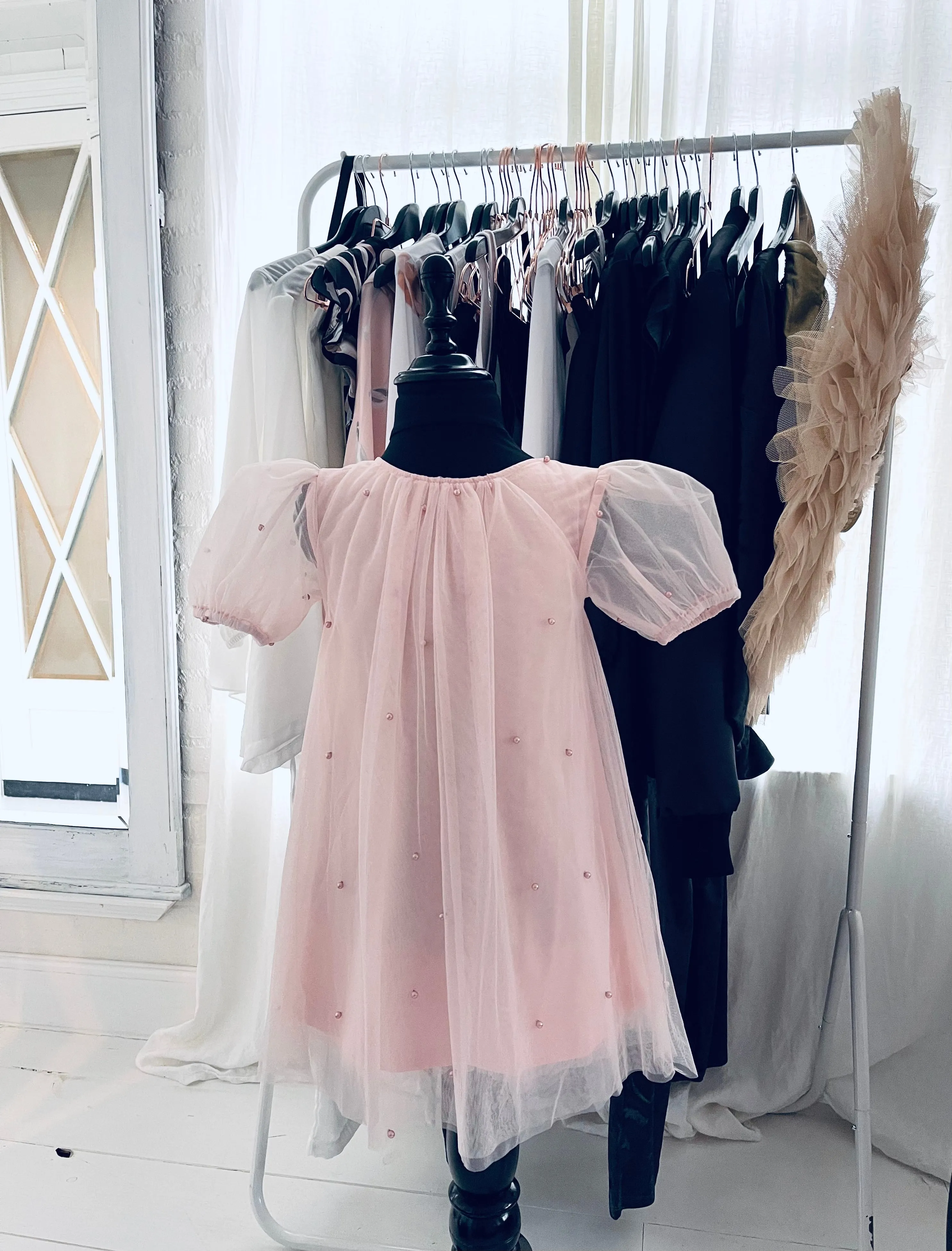 DOLLY® PEARL TULLE PUFF A-LINE DRESS dollypink  ⚪