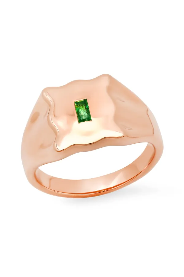 Emerald Baguette Form Signet Ring