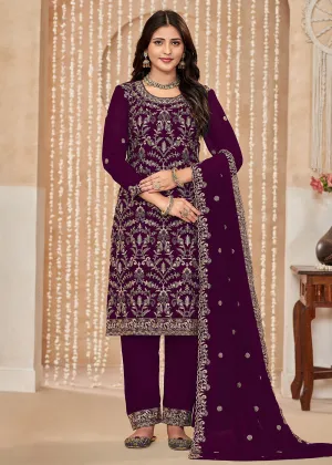 Festive Style Purple Zari Embroidered Salwar Suit