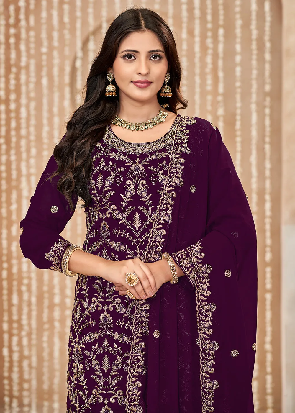 Festive Style Purple Zari Embroidered Salwar Suit