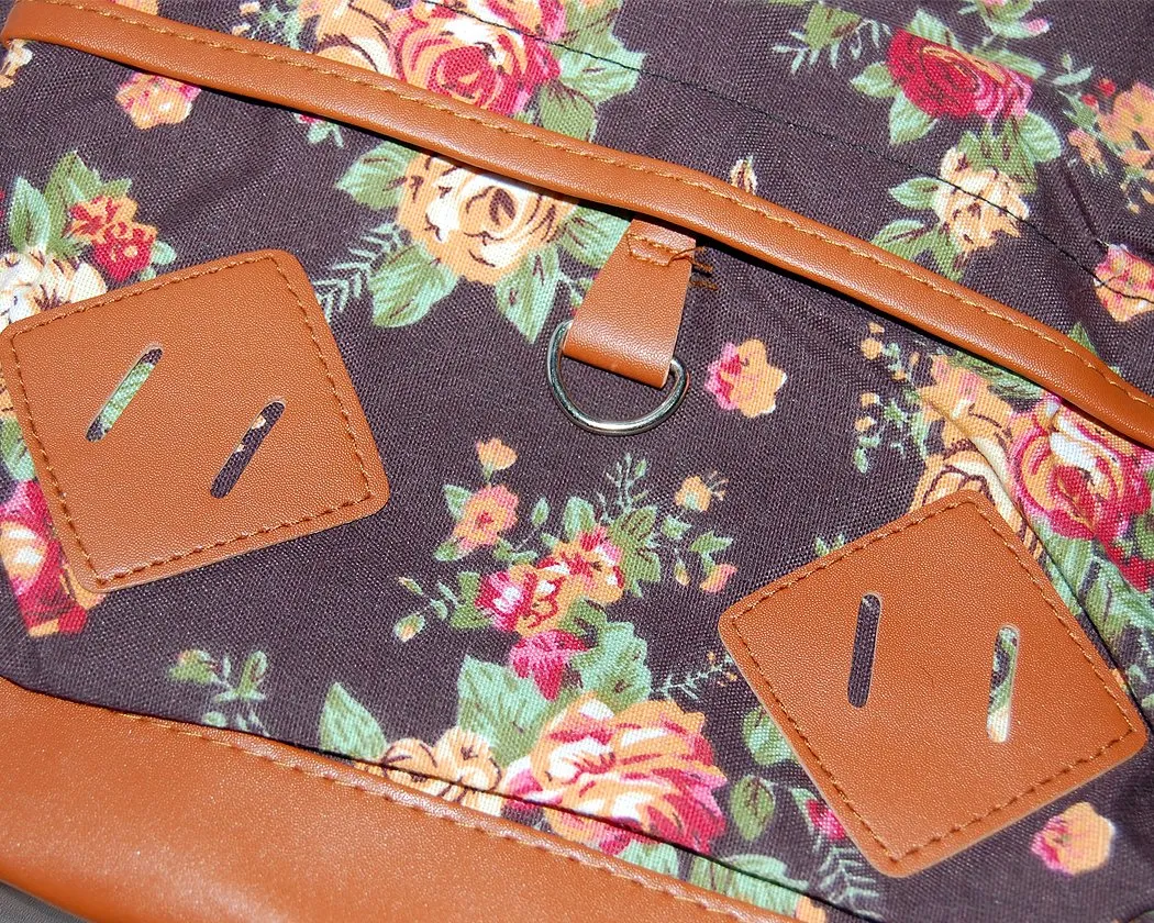 Floral Print Canvas Backpack - Deep Brown