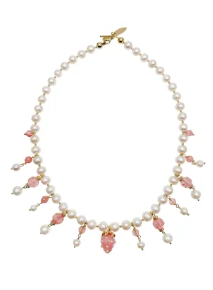 Freshwater Pearls With Watermelon Quartz Statement Necklace JN012