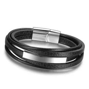 Genuine Leather Stainless Steel Stylish Bracelets for Men, Multiple Layer Wristband