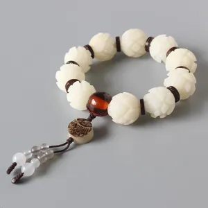 Hand-Carved Bodhi Seeds Tagua Nut Lucky Fish Bracelet