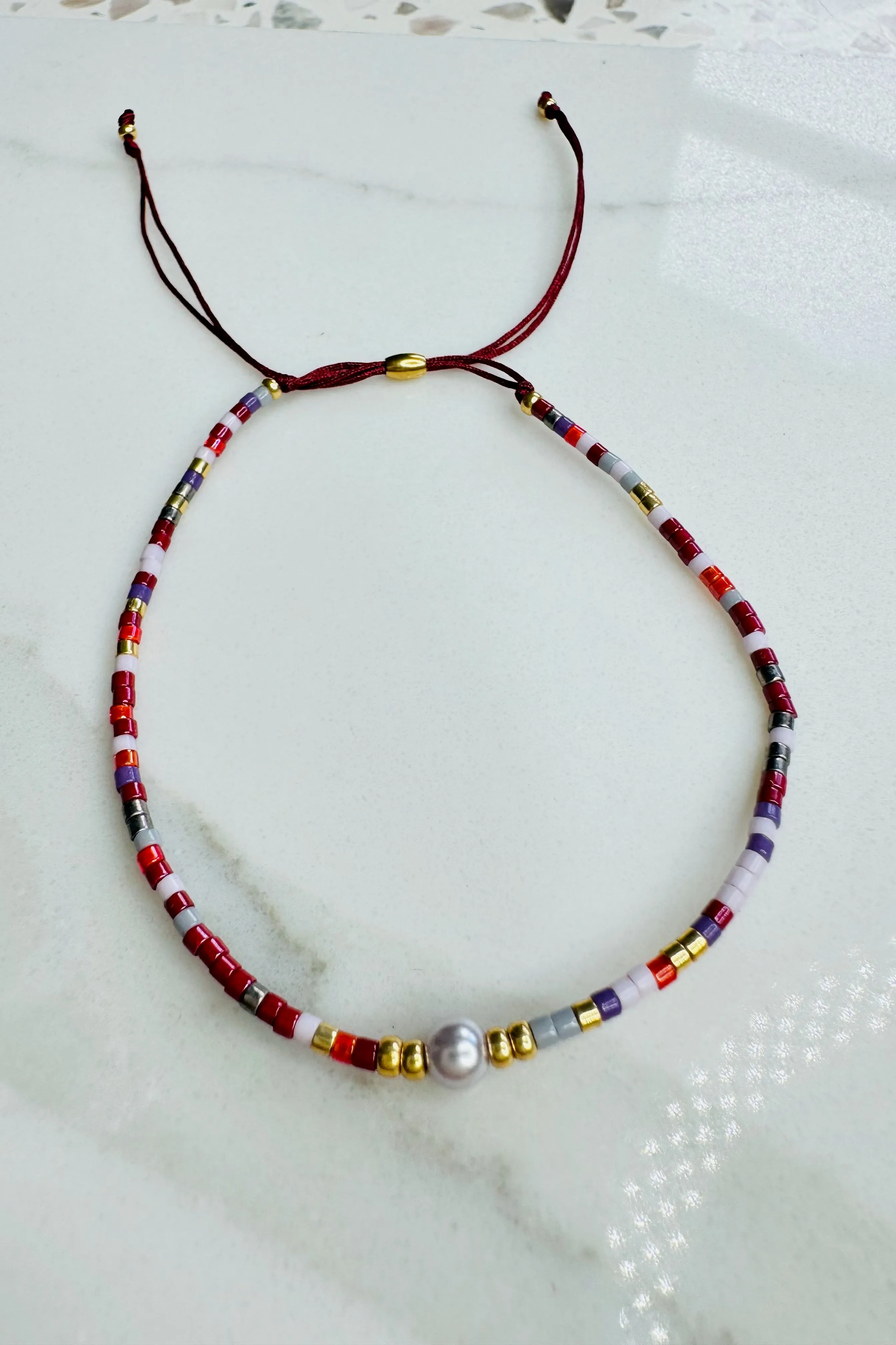 Handmade Glass Bracelet - Red/Gold