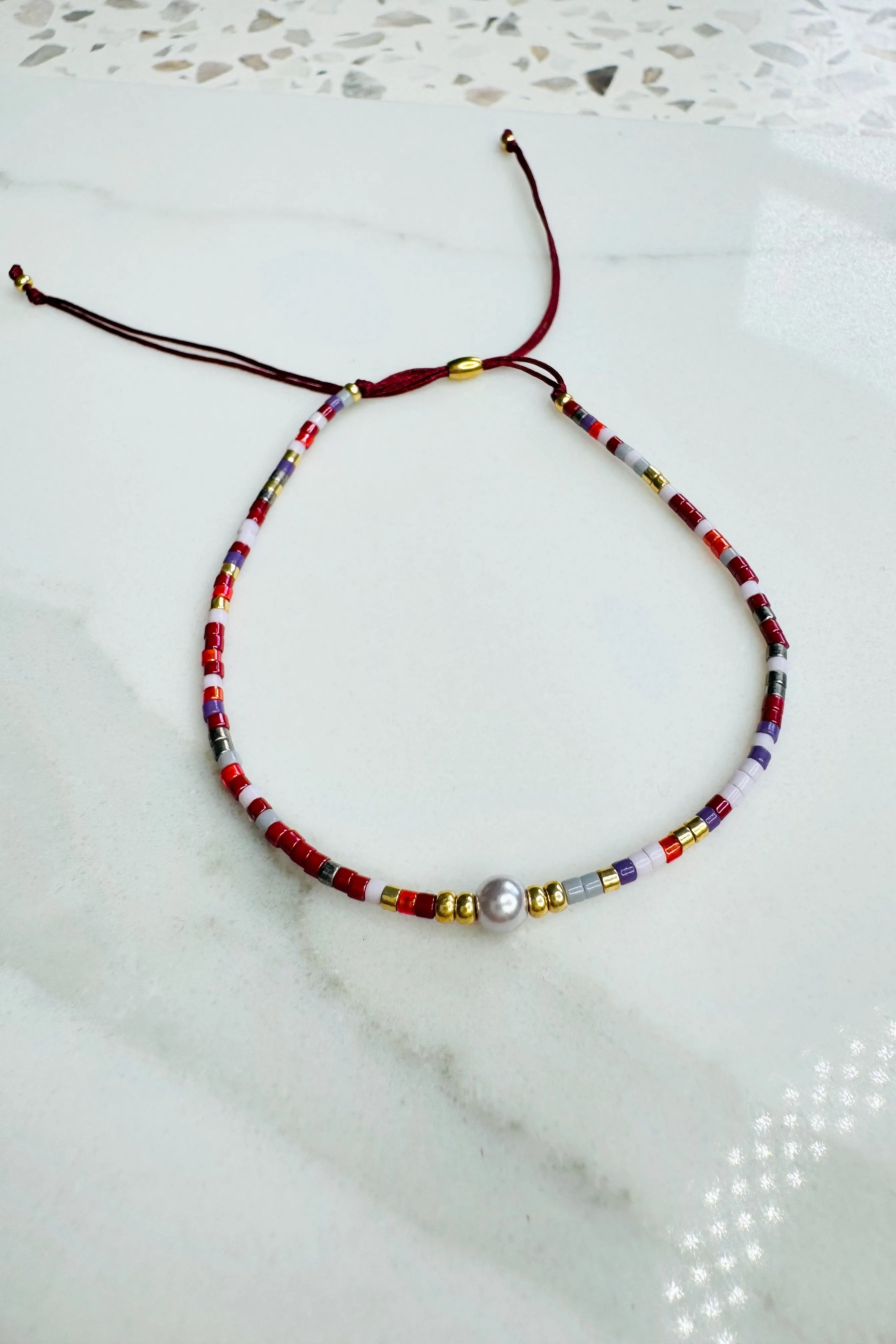 Handmade Glass Bracelet - Red/Gold