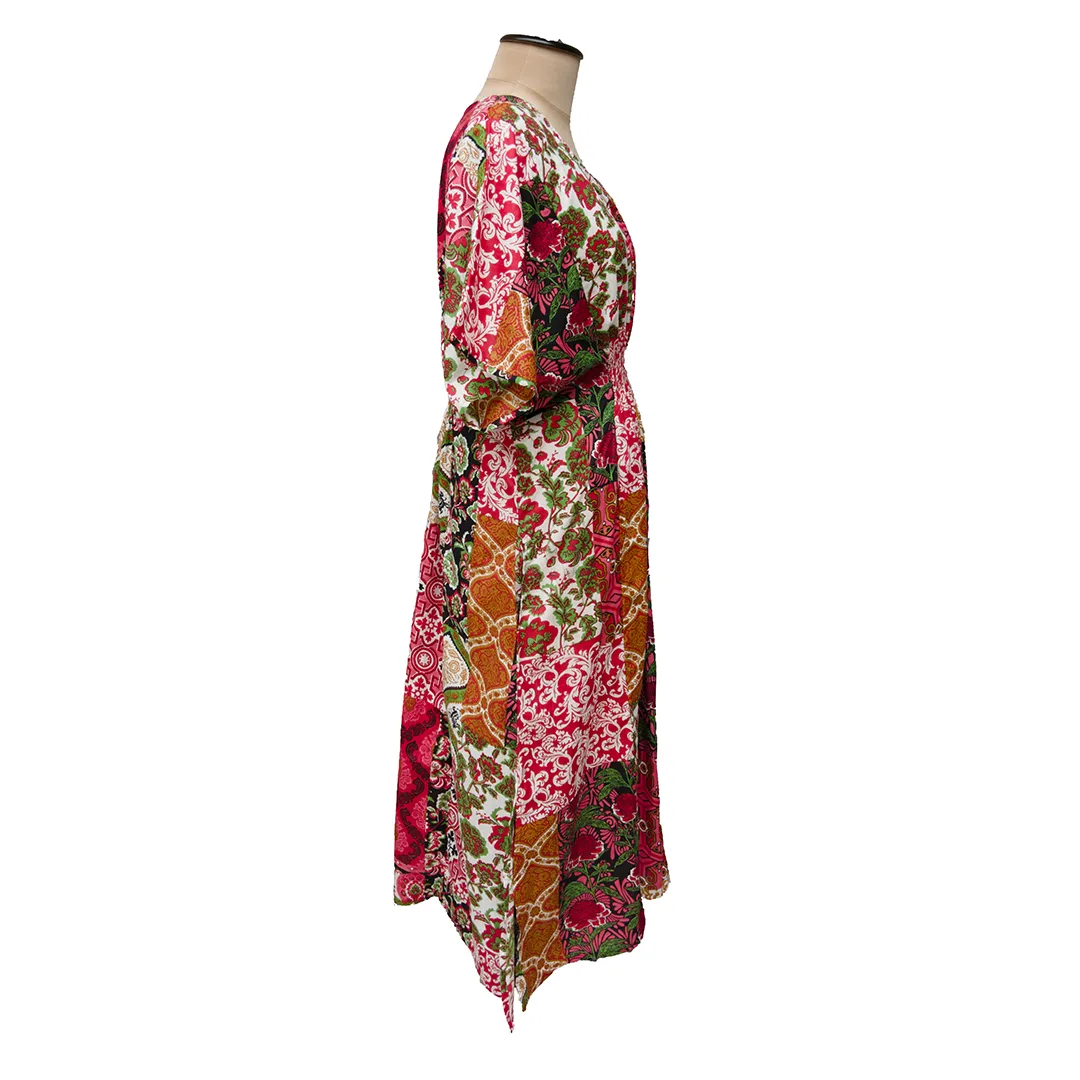 Hibiscus Patchwork Print Cotton Smocked Maxi Dress Size 16-32 P 205