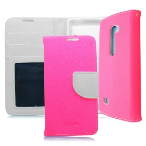 LG LEON/TRIBUTE 2/C40 WHITE/PINK LEATHER WALLET CASE