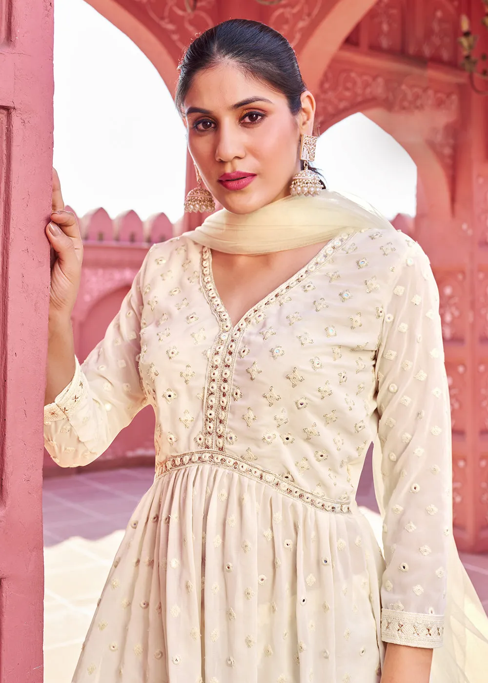 Majestic Off White Embroidered Eid Style Palazzo Suit