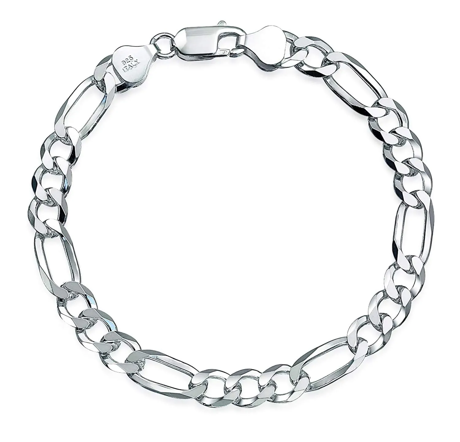 Men's 8mm 925 Sterling Silver Figaro Chain Bracelet | Made in Italy