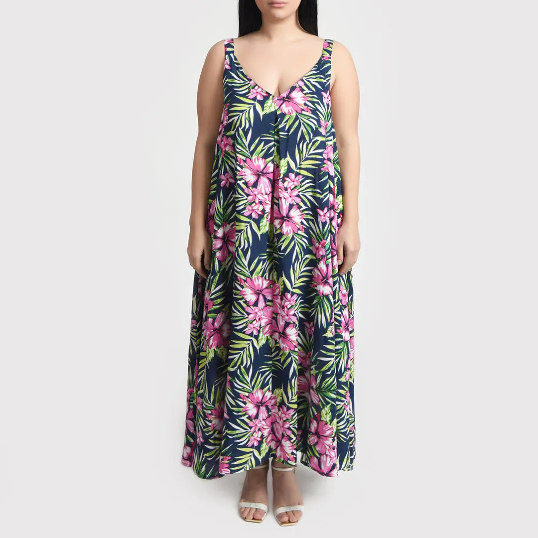 Navy Floral Maxi Dress Size 14-30 SM6