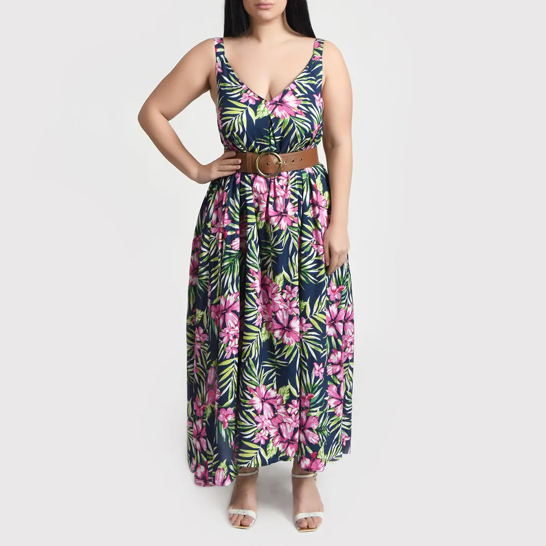 Navy Floral Maxi Dress Size 14-30 SM6