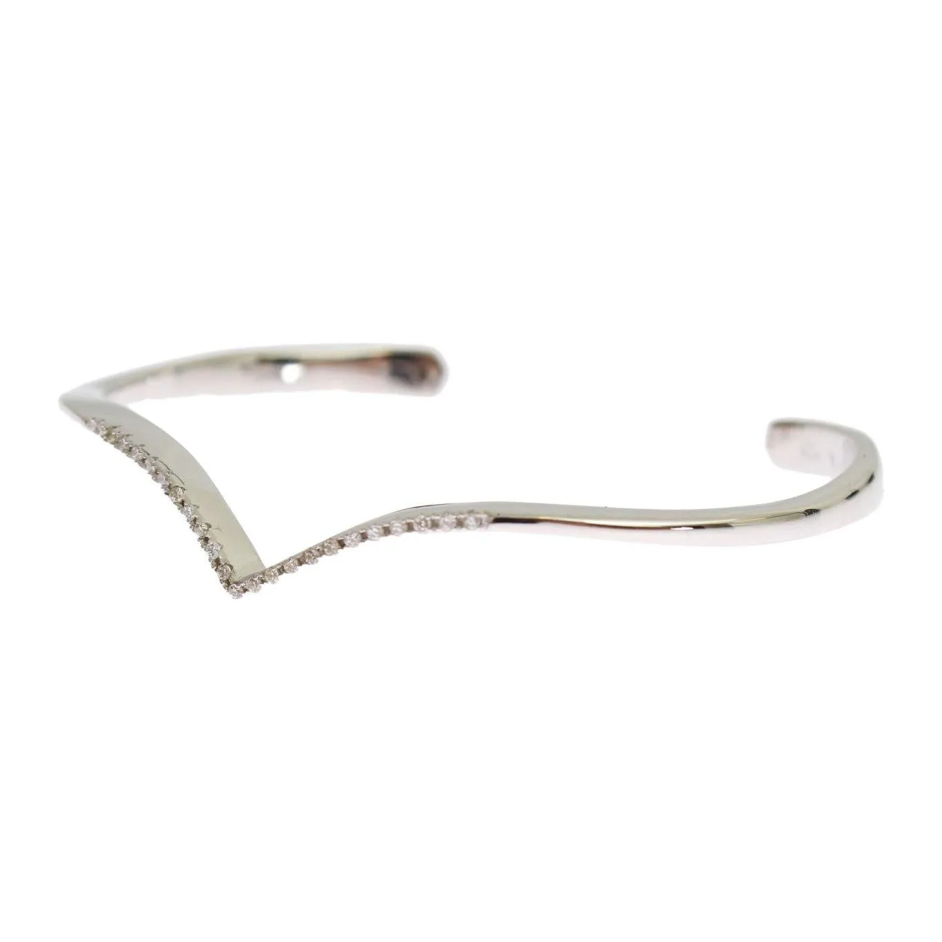 Nialaya Elegant Silver Bangle Cuff with Clear CZ Accents