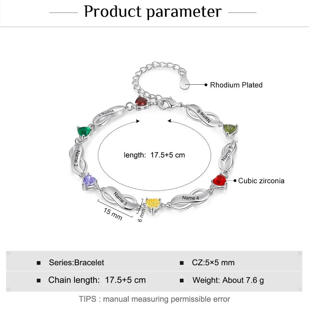 Personalized Bracelet for Women Inlaid Heart Birthstone Name Engraving Women’s Bracelet