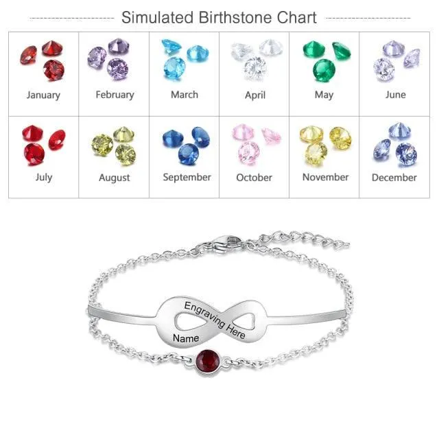 Personalized Stainless Steel Bracelet For Women Birthstone Engraved Bracelet For Women