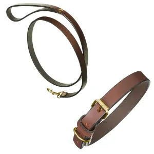 Plain Brown Leather Dog Collar & Lead by Pampeano