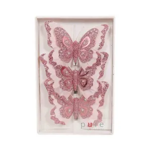 Pure Christmas Feather Butterfly Clip Pink Set of 3