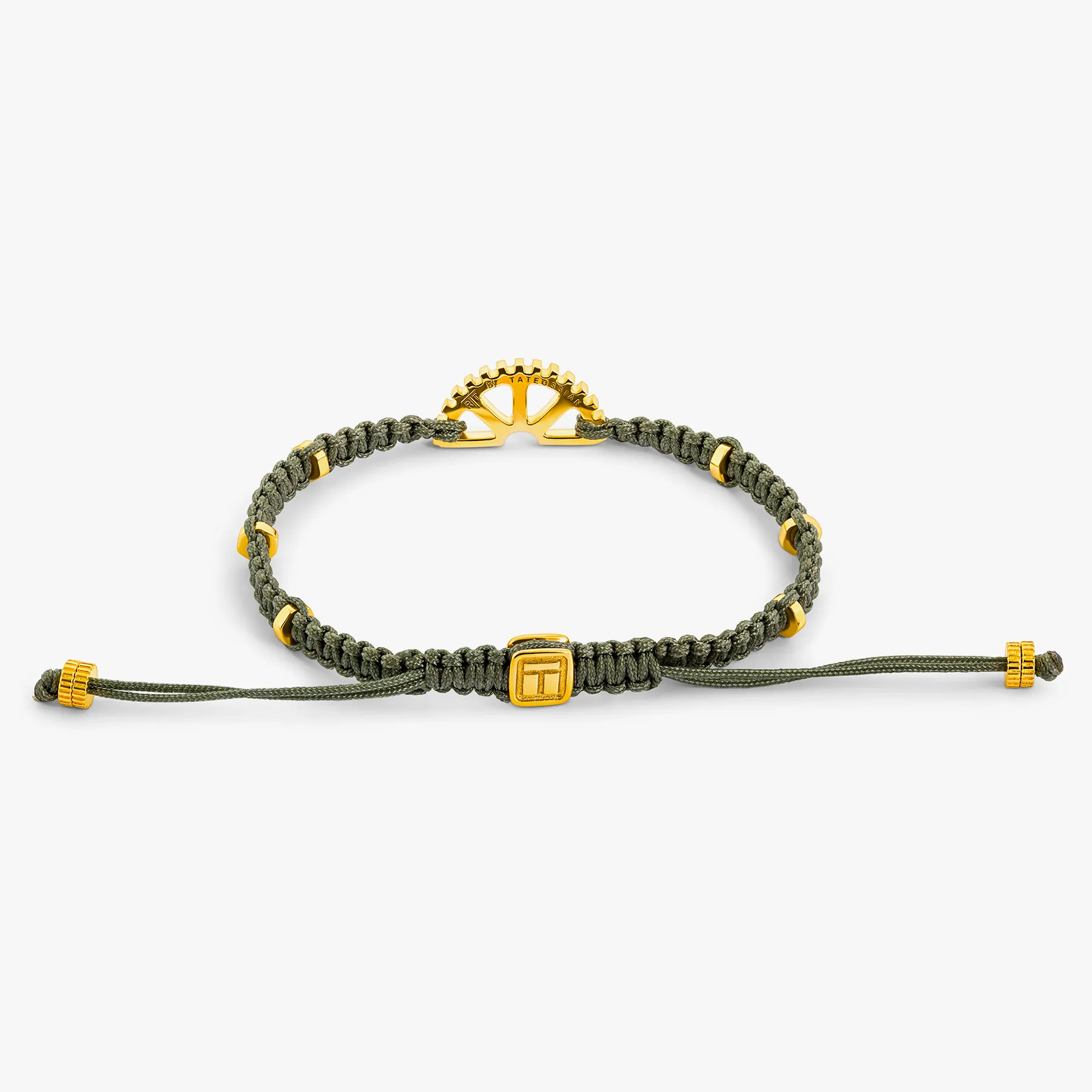 Puzzle Gear Green Macrame Bracelet in Yellow Gold Plated Silver