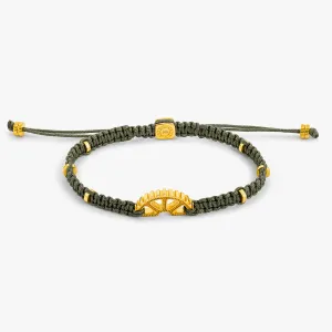 Puzzle Gear Green Macrame Bracelet in Yellow Gold Plated Silver