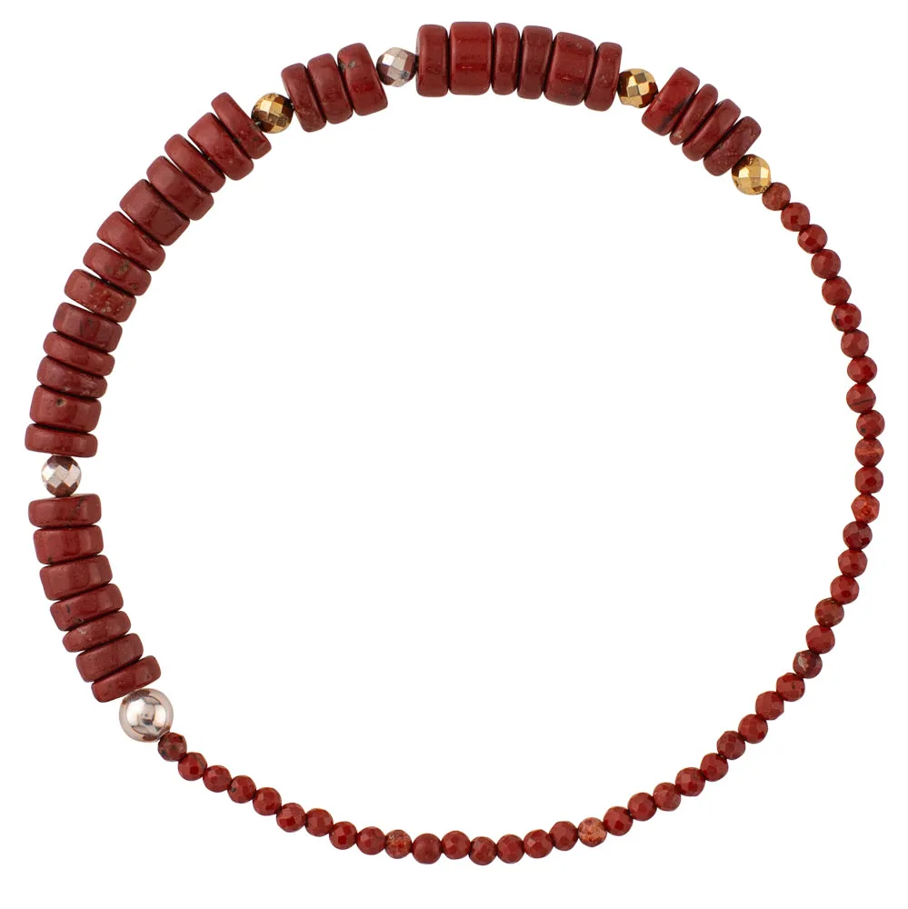 Pyrite's Booty Bracelet in Red Jasper Heishi & 2mm Red Jasper