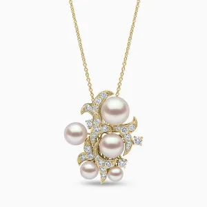 Raindrop 18K Gold Akoya Pearl and Diamond Cluster Pendant