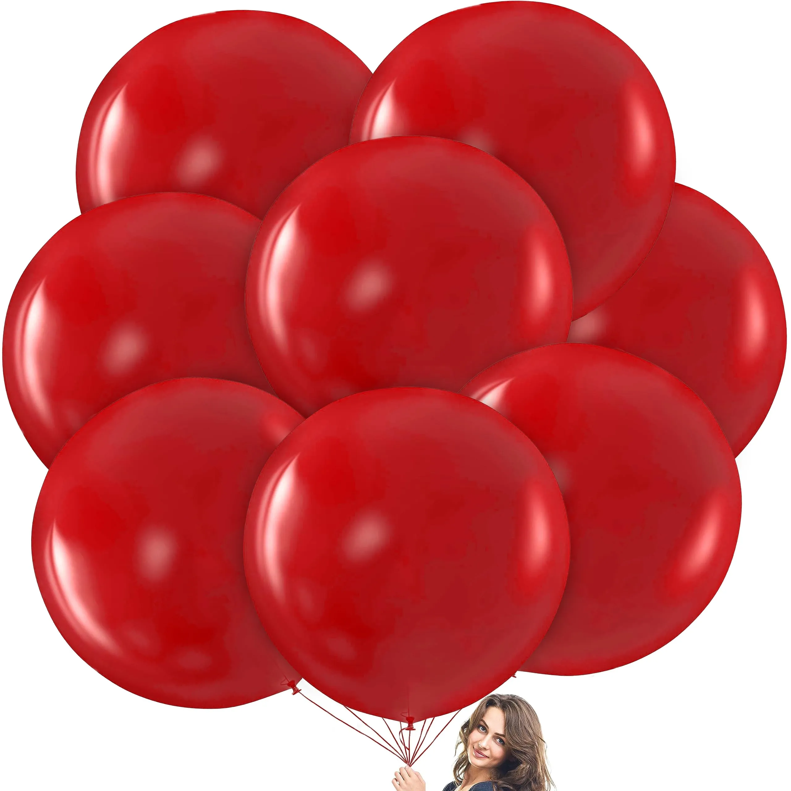 Red Giant Balloons - Set of 8 Jumbo 36 Festive Red Balloons Perfect for Photo Shoots, Weddings, and Baby Celebrations