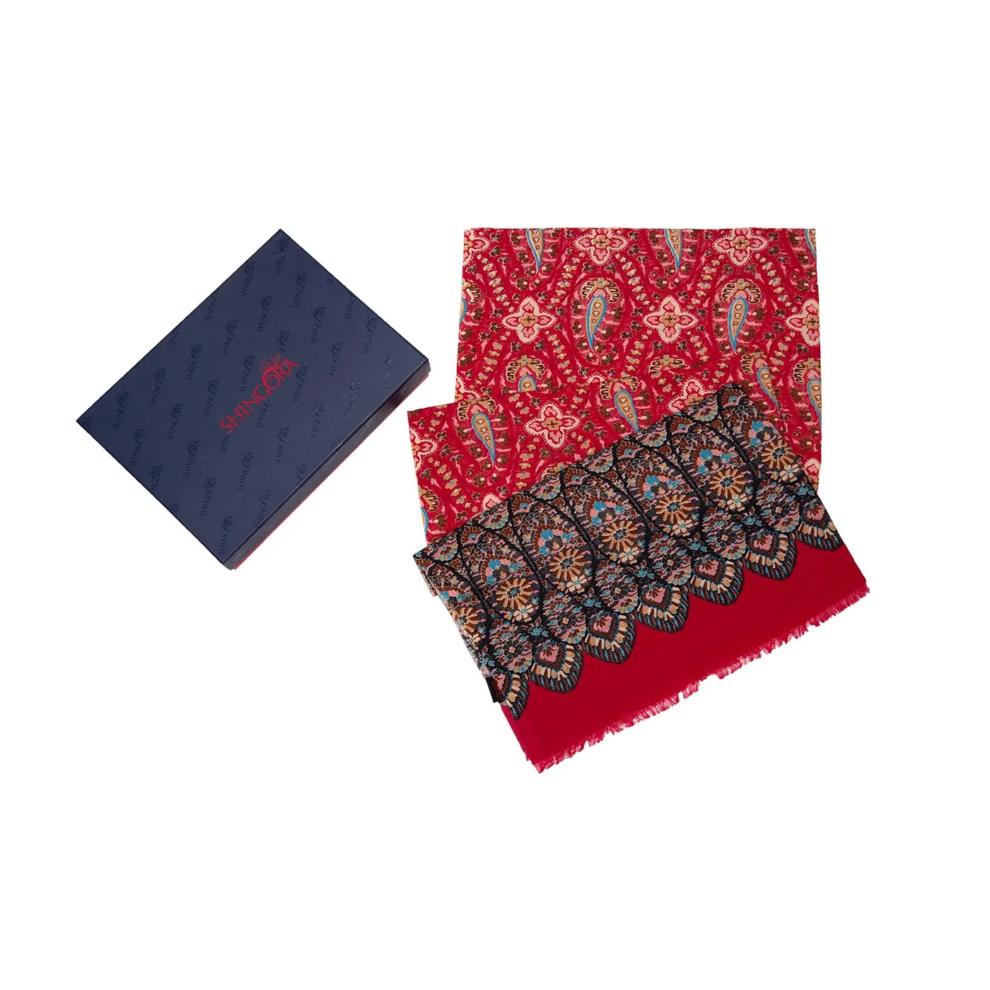 Red Printed Wool Silk Stole