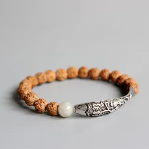 Rudraksha Seeds Thai Silver Lucky Fish Bracelet