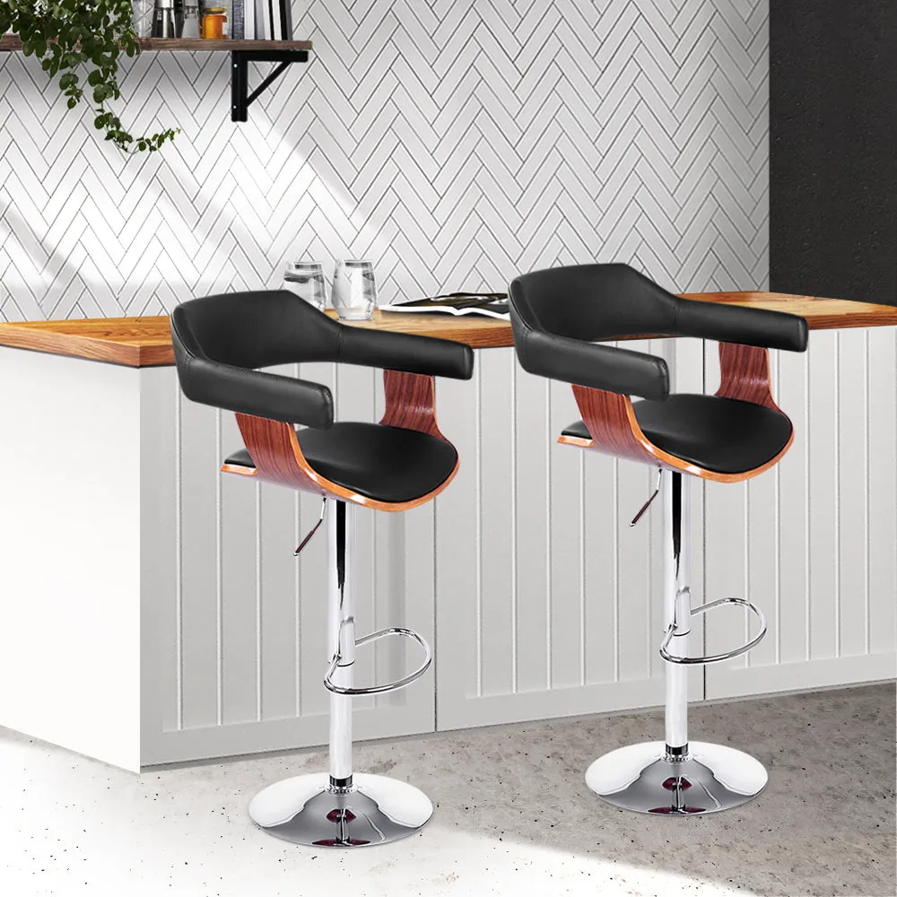 Set of 2 Wooden Bar Stool - Black and Wood